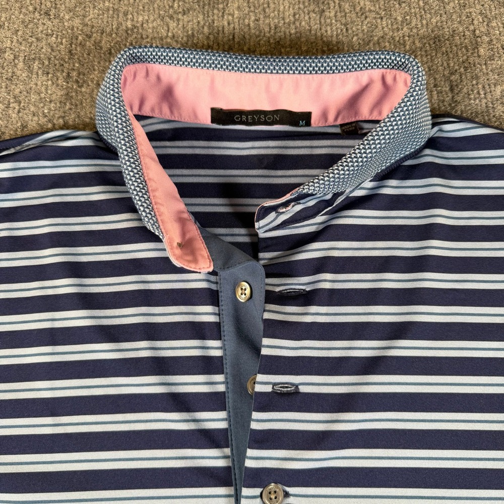 Greyson Mens Golf Polo Shirt Blue Striped Performance Short Sleeve M #3543
